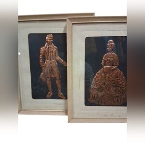 Vintage Copper Victorian Man and Woman Artwork.Set